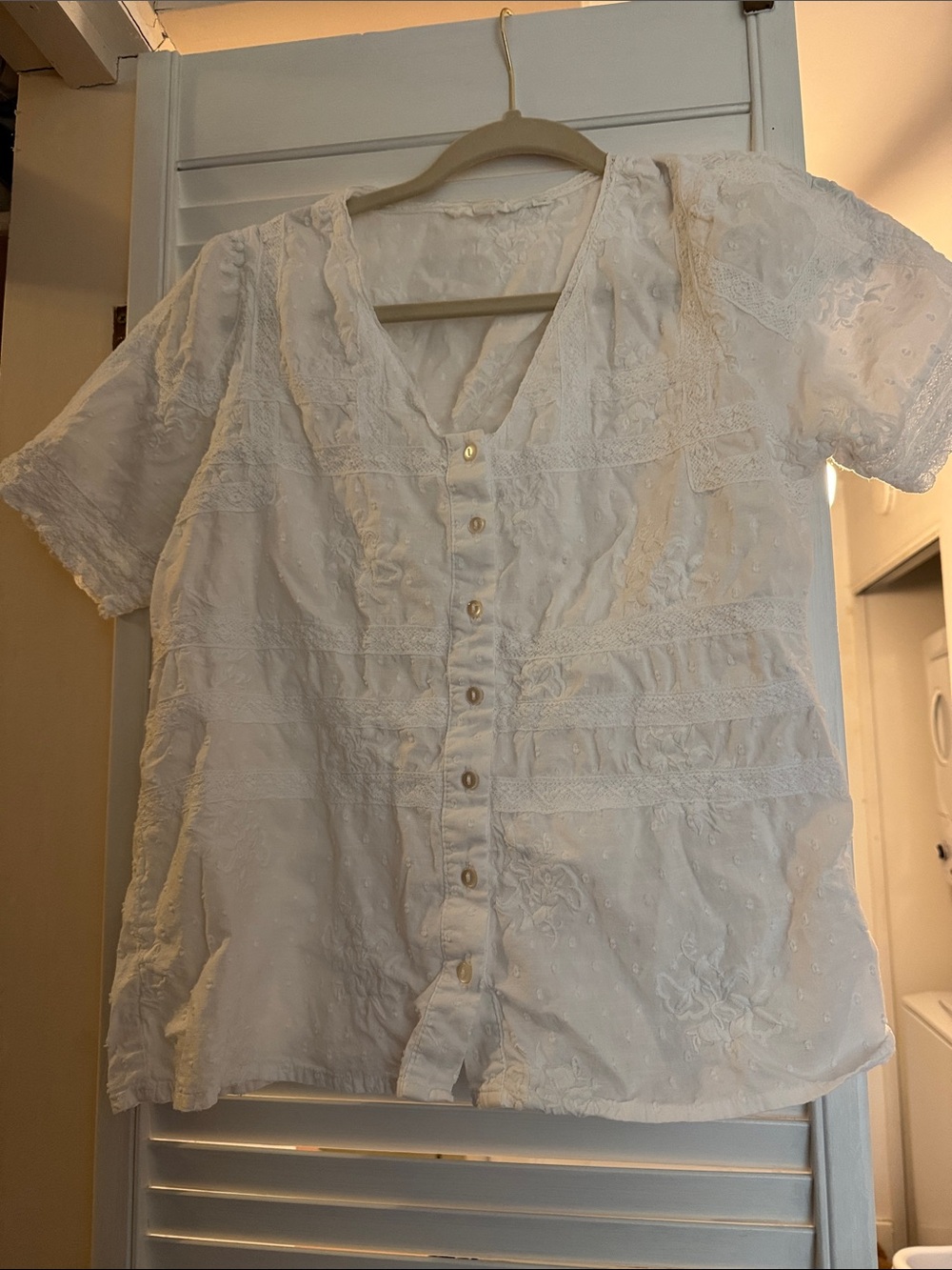 White Embroidered Button-Front Women's Top